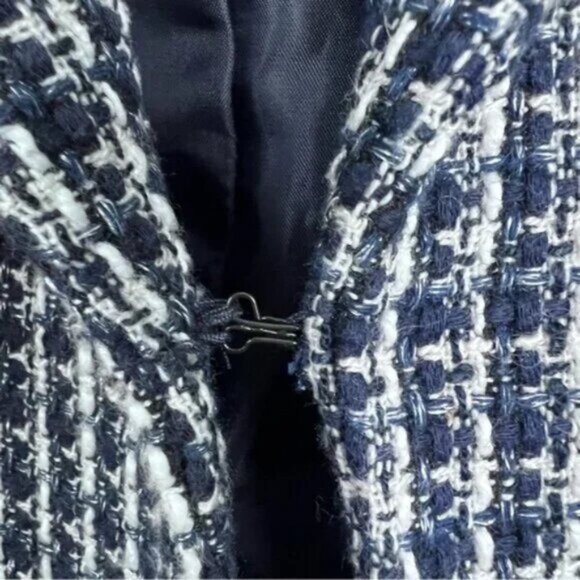 Tahari Arthur S. Levine Tweed Blazer Size 16 Navy Wool Blend Gold Zip - Picture 6 of 10